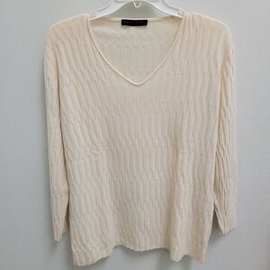 Fabiana Filippi Cream V Neck Cashmere 3/4 Sleeve Sweater Large